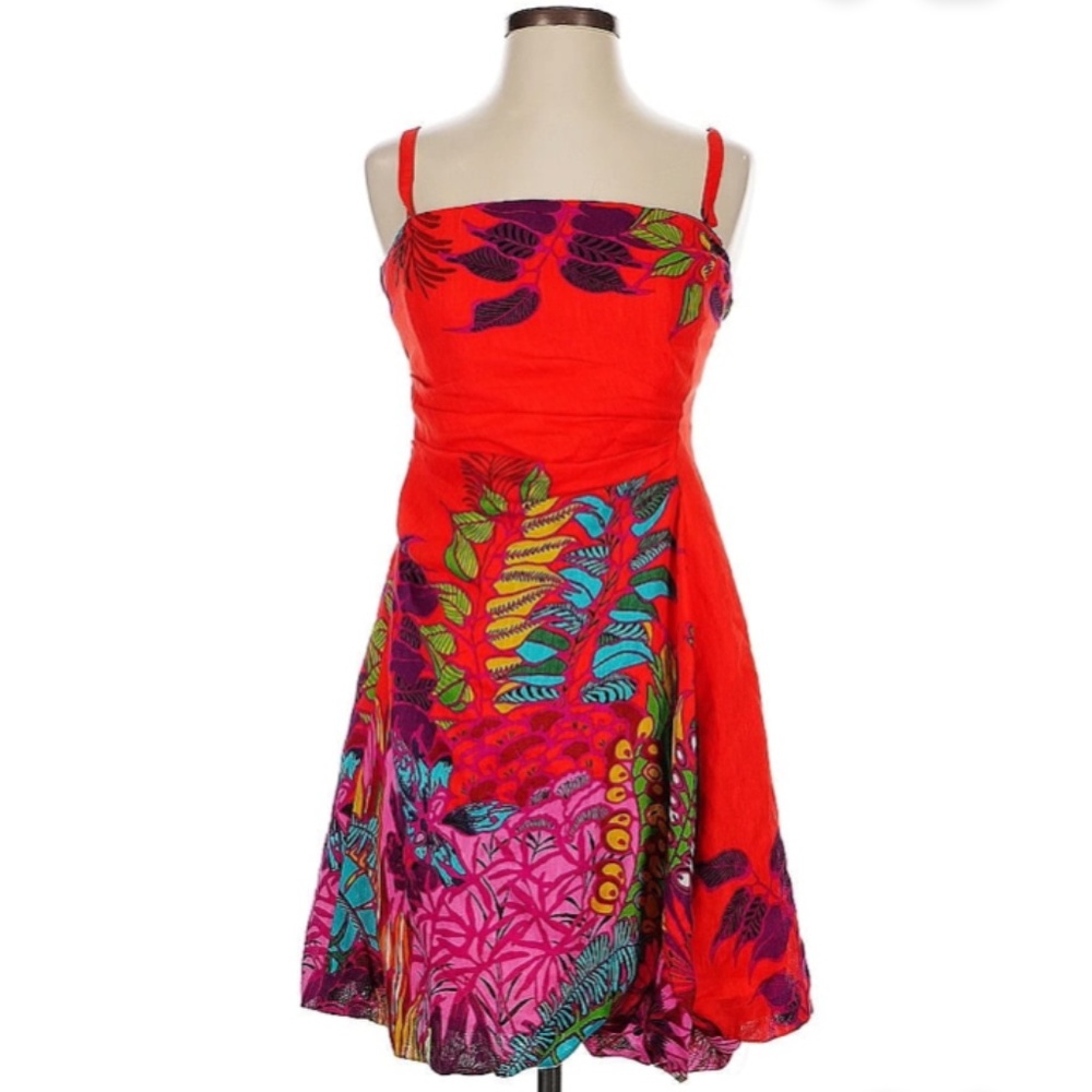 NANETTE LEPORE RED PRINTED SILK SPAGHETTI STRAP DRESS SIZE 8